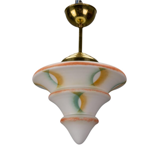 Art Deco White Glass and Brass Pendant Light, Germany, 1930s For Sale