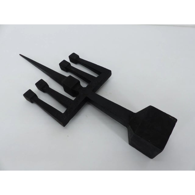 Black Brutalist Candelabra in Black Forged Steel, 1950s For Sale - Image 8 of 11