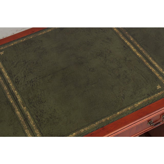 Reprodux English Yew Wood Green Leather Top Desk For Sale - Image 16 of 18