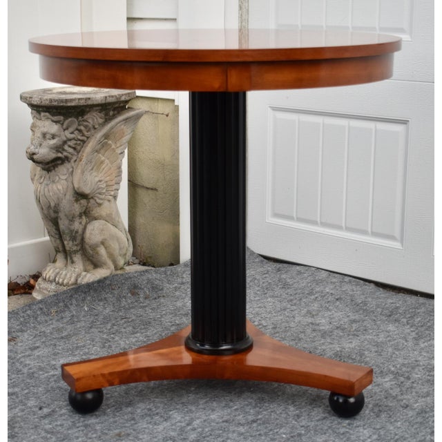 Wood Ethan Allen Black Cherry Round Pedestal Accent Table Biedermeier Empire Style For Sale - Image 7 of 16