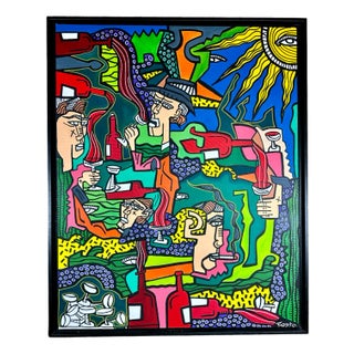 Red Dito, La Route des Vins, Acrylic and Posca Painting on Canvas For Sale