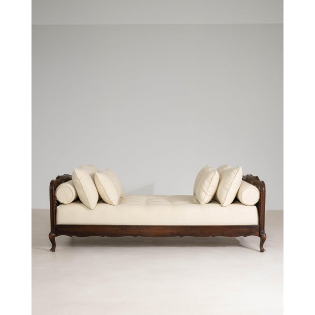 Louis XV Upholstered Daybed with Rattan Side Panels and Cushions, Rococo Style, France, Early 20th Century For Sale - Image 10 of 16