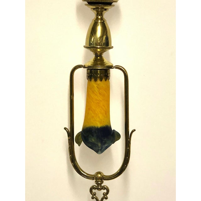 French Brass and Glass Pate De Verre Single-Light Chandelier, 1960s, in Very Good conditions. Designed 1960 to 1969 I have...