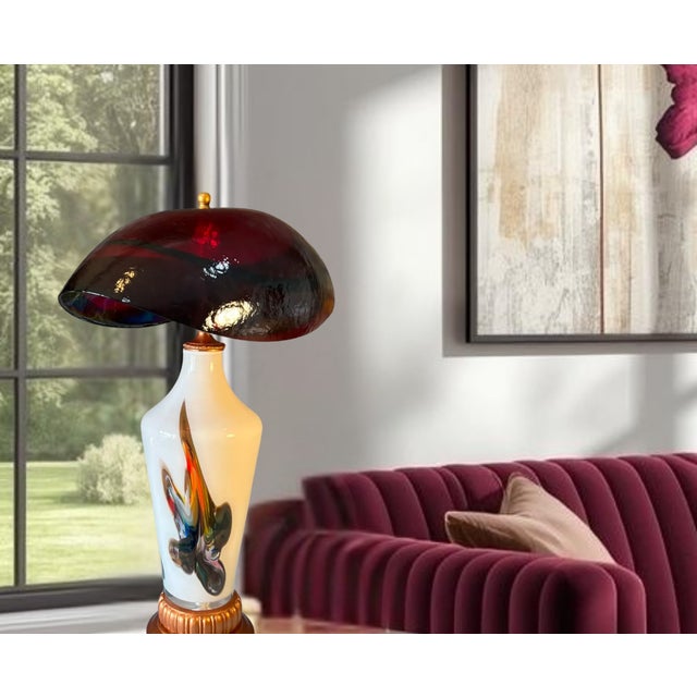 Murano Oval Art Glass Wine Colored Mushroom Abstract Table Lamp For Sale - Image 12 of 18