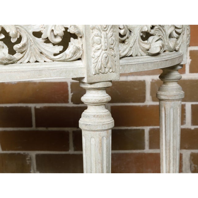 Wood Pair of French Louis XVI Style Painted Demilune Console Tables with Marble Tops For Sale - Image 7 of 12