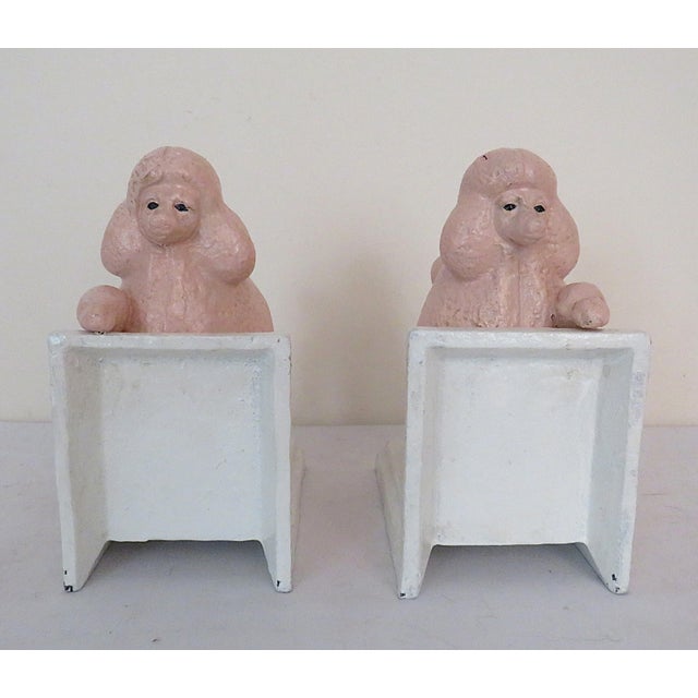 Mid-Century Modern Pair of Cast Iron Pink French Poodle Dog Bookends For Sale - Image 3 of 7