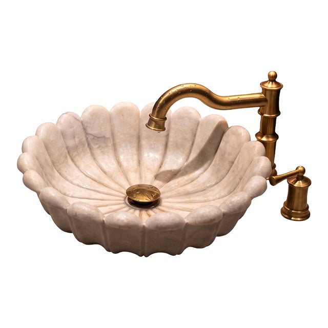 Handmade Blossom White Marble Flower Vessel Sink | Luxury Natural Stone Vanity Bathroom Basin For Sale
