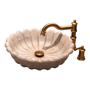 Handmade Blossom White Marble Flower Vessel Sink | Luxury Natural Stone Vanity Bathroom Basin
