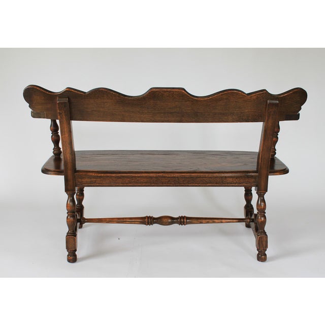 Late 20th Century Vintage Arts & Crafts Jamestown Lounge Feudal Bench Romweber Viking Oak Style For Sale - Image 5 of 14