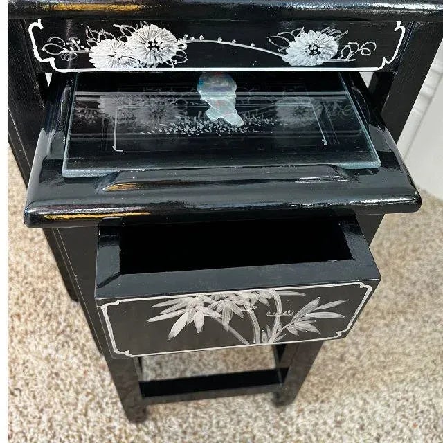 Mid-Century Chinese, Hand-Painted, Glass-Topped Nesting Tables, Set of Four For Sale - Image 6 of 12
