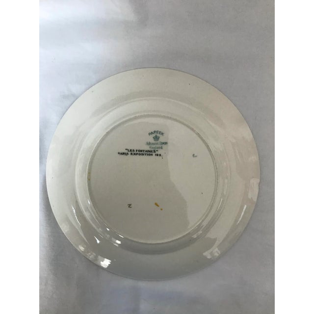 Antique White Antique Johnson Bros. Art Deco Les Fontaines Paris Exposition 1925 Hand Painted Luncheon Plates, Set of 2 For Sale - Image 8 of 10