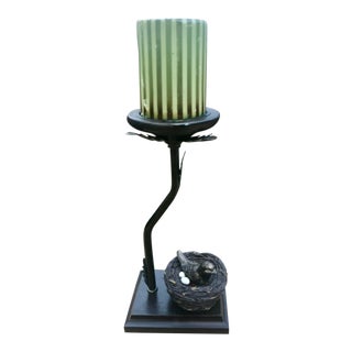 Vintage Bronze Bird in Nest Candleholder For Sale