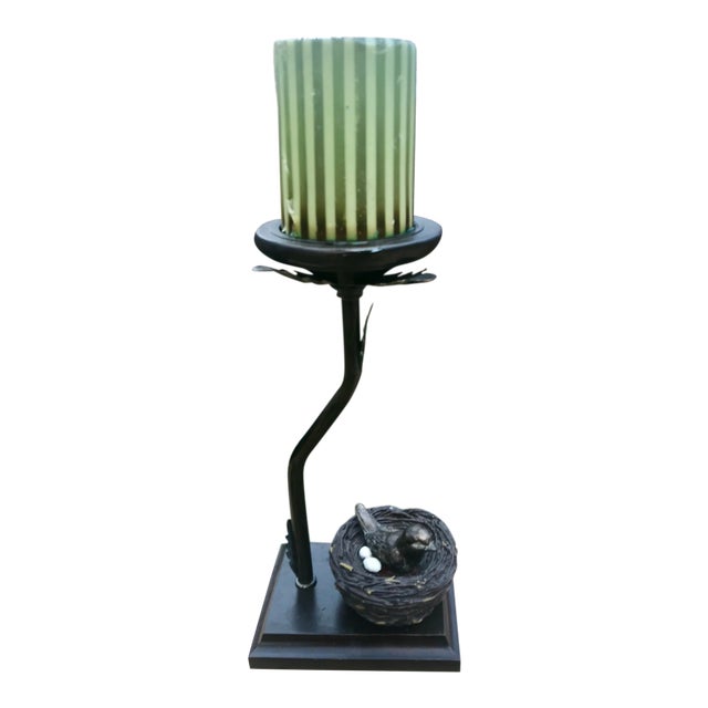 Vintage Bronze Bird in Nest Candleholder For Sale