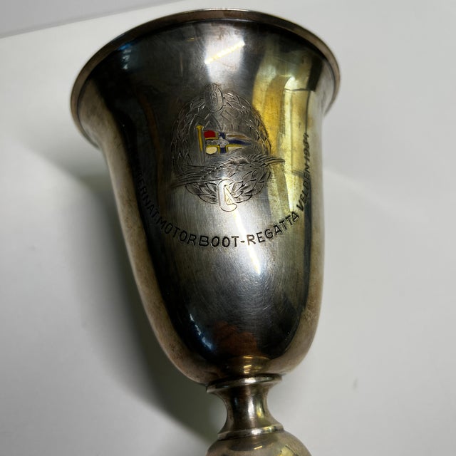 Shabby Chic Vintage 1934 Sterling Silver Austrian Racing Trophy For Sale - Image 3 of 8