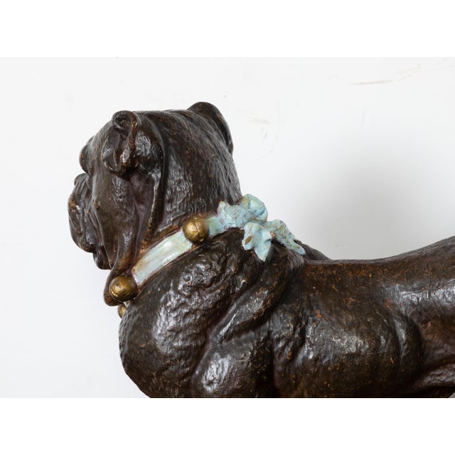 English 1900s Standing Terracotta Pug Sculpture with Glass Eyes and Collar For Sale In Atlanta - Image 6 of 9