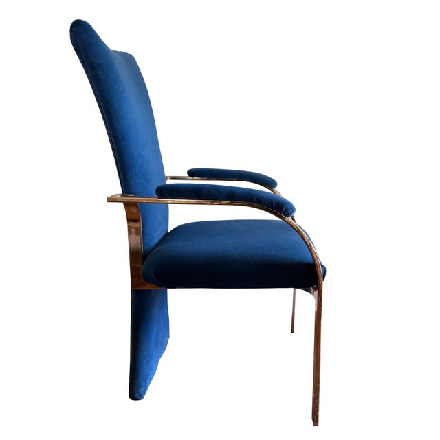 Carsons 1980s Carson’s of High Point Blue Velvet & Brass Dining Chairs, Set of Four For Sale - Image 4 of 16