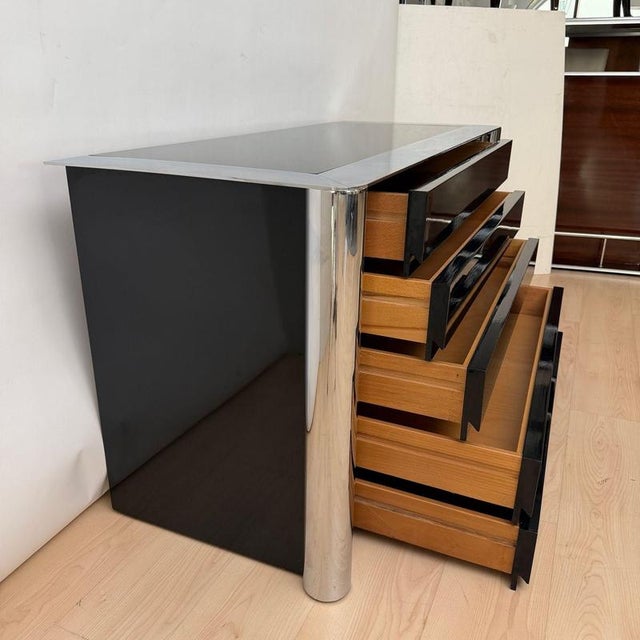 Black Chest of Drawers in Black Lacquer and Chrome by A. Mosca for Cinova, Italy, 1969 For Sale - Image 8 of 18
