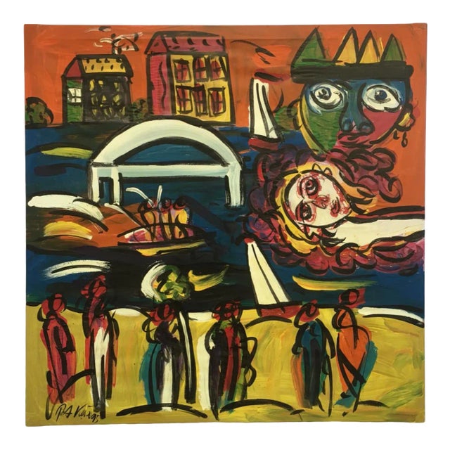 1990s Cubist Style Abstract Acrylic Painting by Peter Keil For Sale