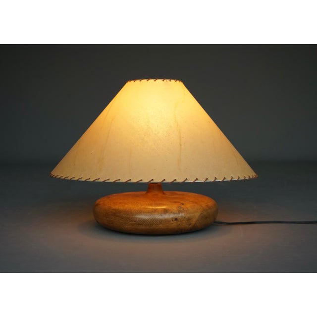 French Turned Elm Wood Table Lamp, 1950s For Sale - Image 12 of 13
