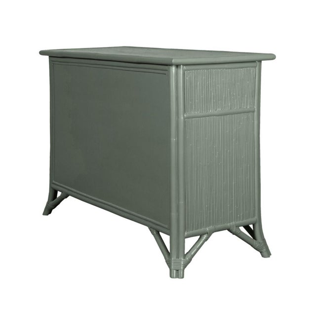 Coastal Pencil Rattan Six-Drawer Dresser, Evergreen For Sale - Image 3 of 4