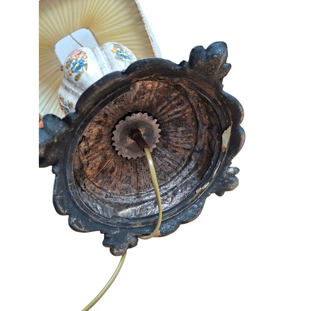 Vintage Hand-Painted Ceramic and Bordeaux Velvet Table Lamp, 1960 For Sale - Image 10 of 18