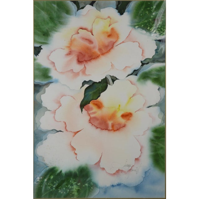 A very good, original, floral still life painting depicting pink irises. The work is reminiscent of works by Georgia...