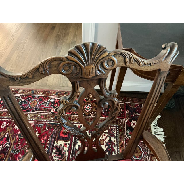 Hickory Furniture Vintage Chippendale Mahogany Carved Armchairs With Claw Feet For Sale - Image 4 of 7