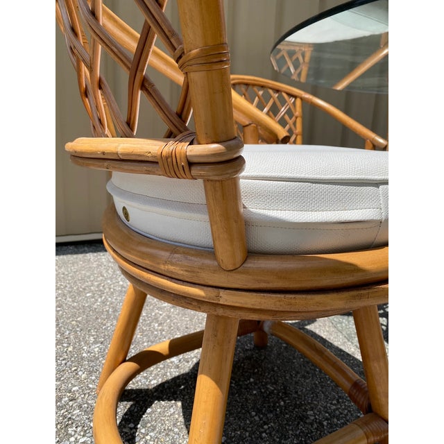 Vintage Bamboo Patio Dining Set with 4 Swivel Chairs and Tempered Glass