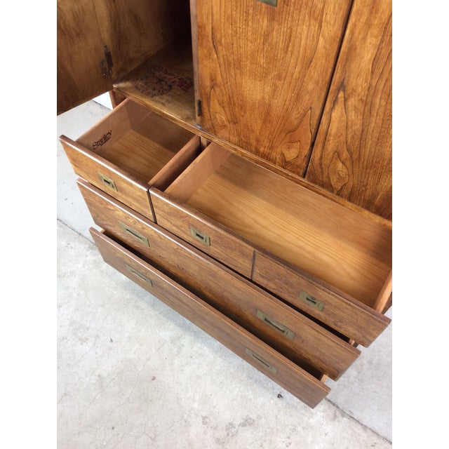 Stanley Furniture Vintage Campaign Style Armoire With Five Drawers For Sale - Image 4 of 17