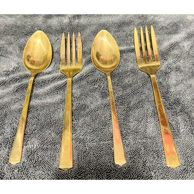 Mid-Century Modern Vintage Mid-Century Dirilyte "Regal" Flatware Set - Solid Golden Bronze - Large 115-Piece Service Assortment With Original 2-Tier Wood Chest For Sale - Image 3 of 12