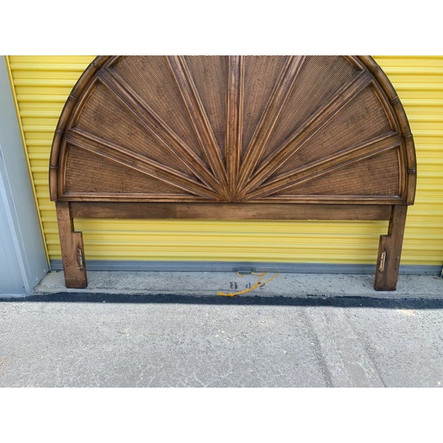Faux Bamboo Arch Wooden Wicker King Size Headboard For Sale - Image 4 of 5