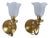 Brass Wall Sconces with Frosted Textured Tulip Glass Shades, 1950s, Set of 2 For Sale