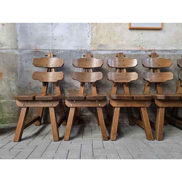 Brown Brutalist Oak Rembrandt Chairs, 1970s, Set of 6 For Sale - Image 8 of 18