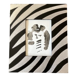 Contemporary Original Abstract Female Portrait Painting Metal Zebra Tabletop Frame For Sale