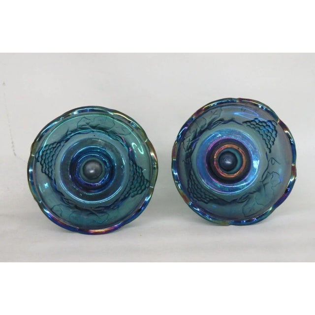 Indiana Carnival Glass Harvest Grape Blue Iridescent Candle Holders a Pair For Sale - Image 10 of 12