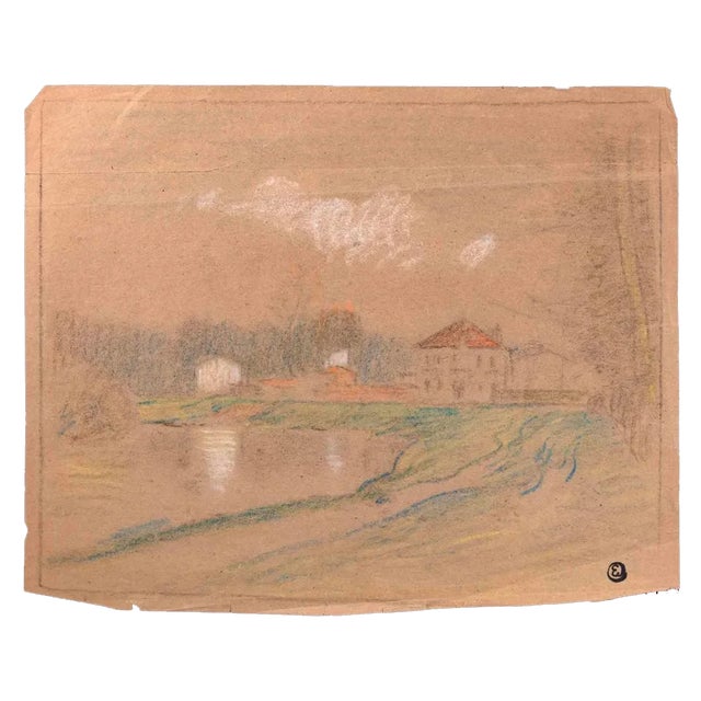 Edmond Cuisinier, Landscape, Original Drawing, Early 20th-Century For Sale