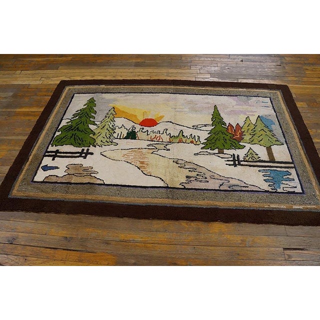 Antique American Hooked rug, size" 4'0"x 6'0". Hooked Multicolor Wool Antique Small Scatter Size 1920s American Rug, Circa...