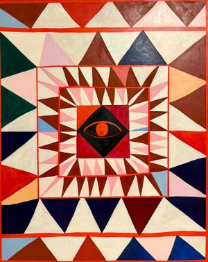Ces McCully, Large French Australian Bold Graphic Abstract Pattern Oil Painting Ces McCully, 2021