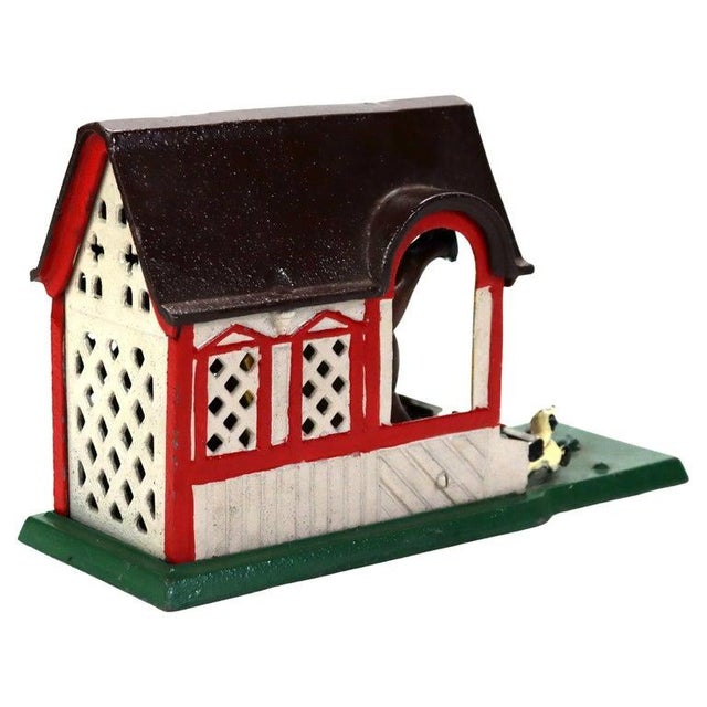 Vintage Copy Of James D. Capron Collection Mechanical Bank, Mule Entering Barn, 20thC Measures - 5 1/4" x 3 1/4" x 8 7/8"...