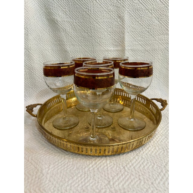 Mid 20th Century Mid 20th Century Culver Faux Tortoise Banded Wine Glasses - Set of 6 For Sale - Image 5 of 6