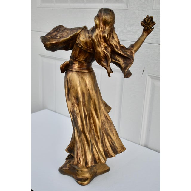 Bronze Vintage Metal Pair of Art Nouveau Woman Figures in a Bronze Finish For Sale - Image 8 of 13