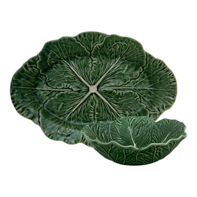 Bordallo Pinheiro Cabbage Serving Set, Green, 2 Pieces For Sale