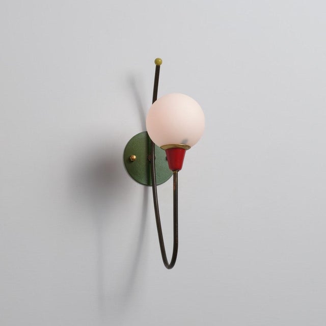 Mid-Century Modern Italian Wall Sconce in Brass, Multicolor Metal and Opaline Glass, 1950s For Sale - Image 3 of 8