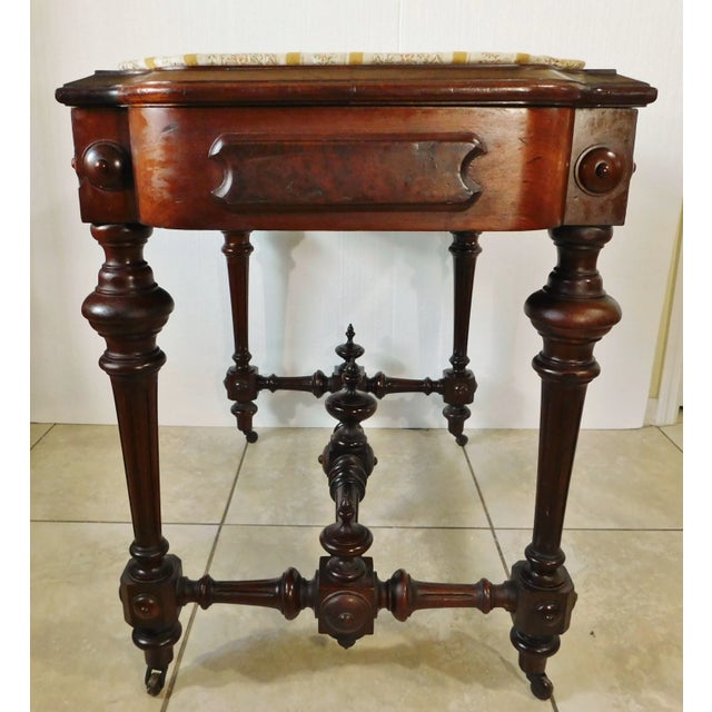 Wood Antique Flame Mahogany & Mahogany Finial Table W/ Drawer - Padded Top For Sale - Image 7 of 12