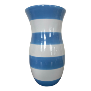 Signed Vintage Barbara Eigen Blue and White Striped Studio Pottery Vase