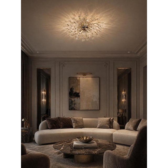 Hollywood Regency Starburst Plafonnier in Gilt Metal and Crystal, 1980s-1990s For Sale - Image 17 of 18