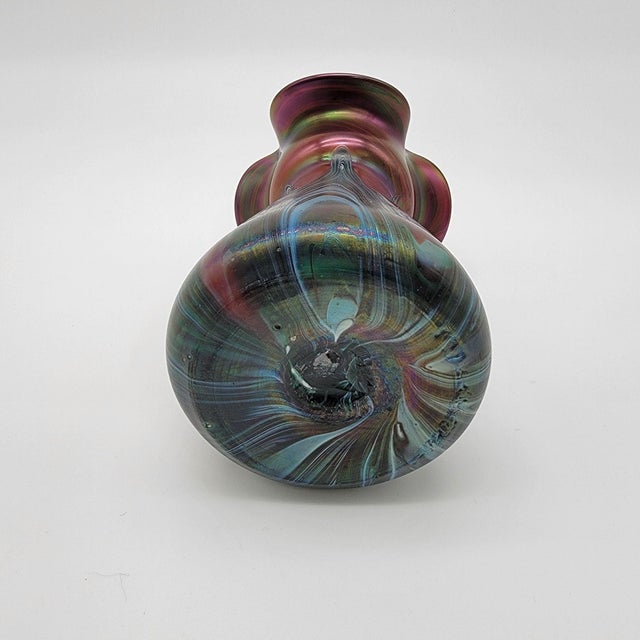 Art Nouveau Antique Art Nouveau Josef Rindskopf Bohemian Pulled Feather Iridescent Art Glass Vase For Sale - Image 3 of 9