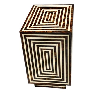 Vintage Burled Walnut Faux Bone Inlay 2 Drawer Nightstand-Art Deco-Regency-Chest For Sale