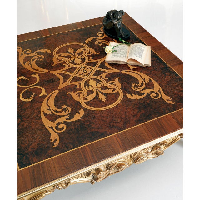 Italian Italian Hand-Carved Inlay Coffee Table With 24k Gold Leaf For Sale - Image 3 of 3