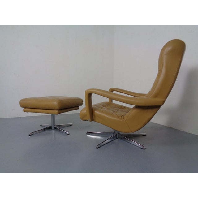 Set of Leather Swivel Easy Chair and Ottoman, Switzerland, 1960s For Sale - Image 9 of 18